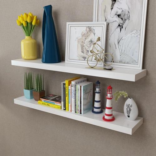 vidaXL Wandplanken MDF zwevend voor boeken/dvd wit 2 st, Huis en Inrichting, Kasten | Wandmeubels, Nieuw, Verzenden
