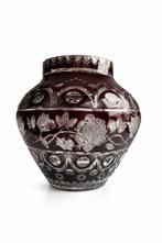 Flesvaas - Kristal - Met de hand gesneden robijnrood kristal, Antiek en Kunst
