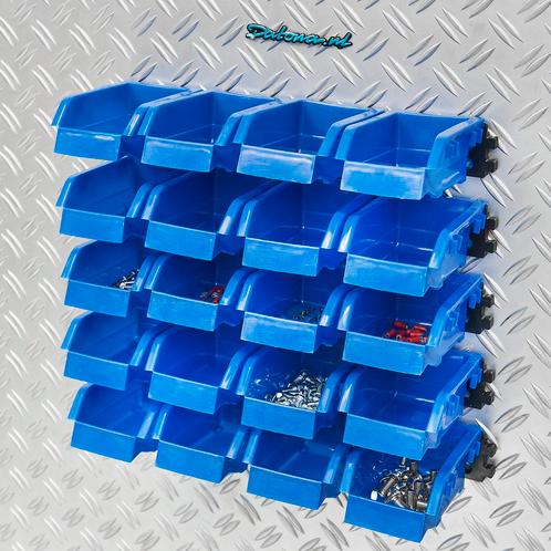 Datona 20-delige bakkenset met 5 muurrails - Datona - Blauw, Doe-het-zelf en Bouw, Werkbanken, Ophalen of Verzenden