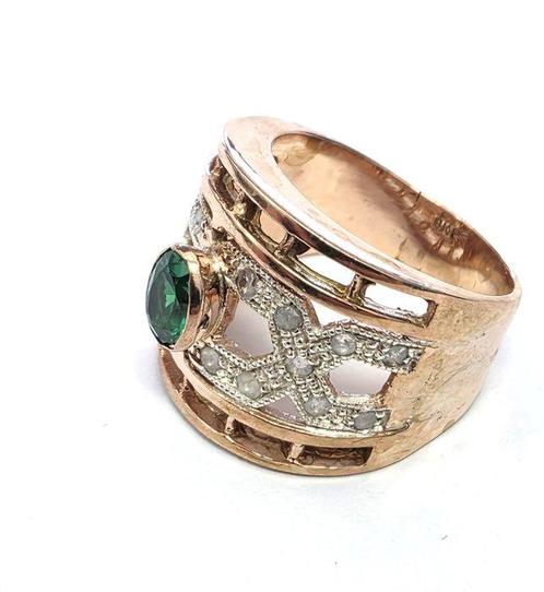 Zonder Minimumprijs - Ring - 9 kt. Roségoud, Zilver Smaragd, Handtassen en Accessoires, Ringen