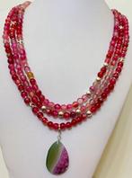 Collier long en Agate Rose avec pendentif détachable en