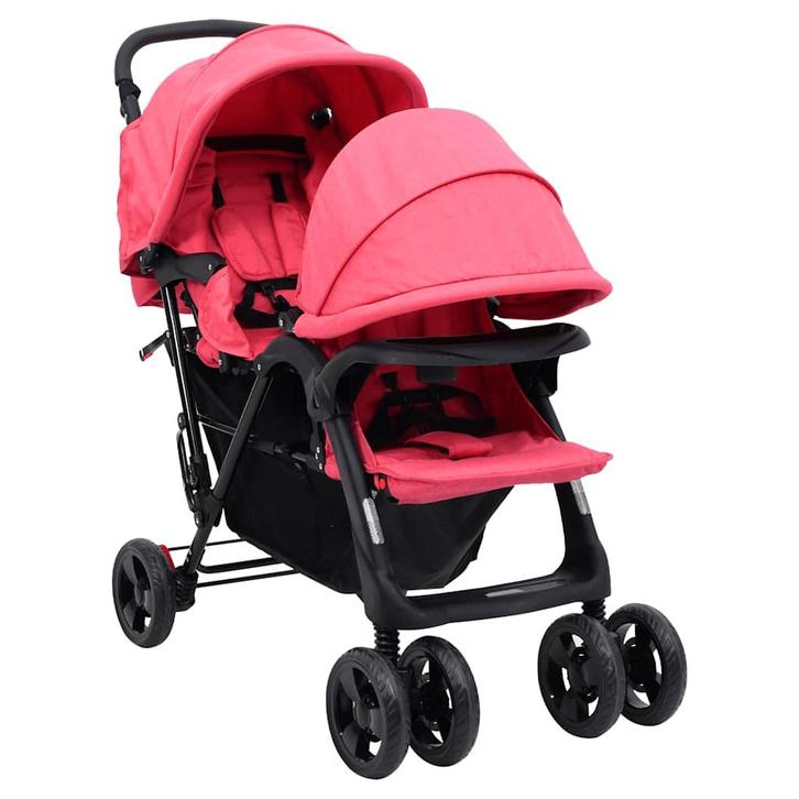 vidaXL Tweelingkinderwagen tandem staal rood, Kinderen en Baby's, Kinderwagens en Combinaties, Nieuw, Verzenden
