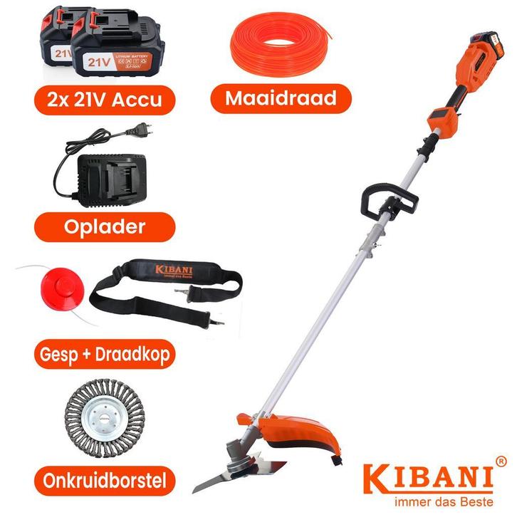 Kibani 2x Accu Bosmaaier – Kanten Maaier Met Onkruidborstel, Tuin en Terras, Bosmaaiers, Nieuw, Accu