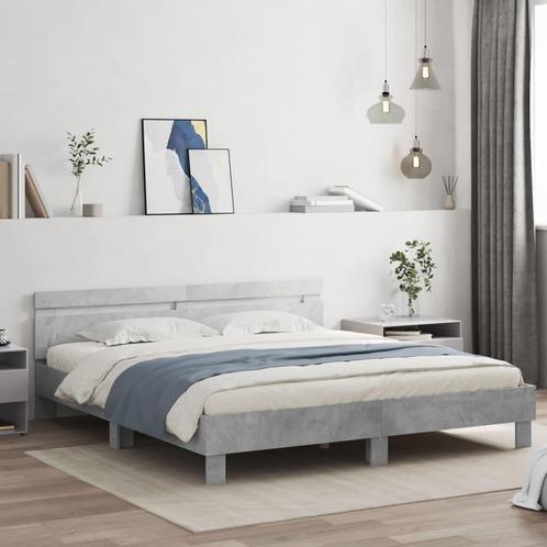 vidaXL Bedframe met hoofdeinde bewerkt hout betongrijs, Huis en Inrichting, Slaapkamer | Bedden, Nieuw, Verzenden