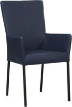 Blauwe leren moderne eetkamerstoel - poot vierkant zwart -, Huis en Inrichting, Stoelen, Overige kleuren, Nieuw, Leer, Ophalen of Verzenden