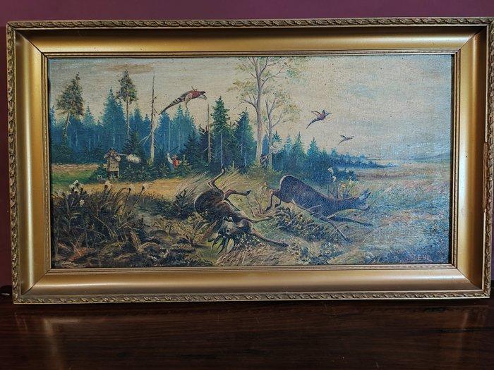 Jean Ihel (XIX) - Scena di Caccia al Cervo, Antiquités & Art, Art | Peinture | Classique