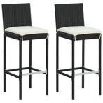 vidaXL Tuinbarkrukken met kussens 2 st poly rattan zwart, Tuin en Terras, Tuinstoelen, Verzenden, Nieuw