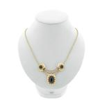 Gouden collier met granaat stenen | 44 cm (vintage, ketting), Gebruikt, Overige kleuren, Ophalen of Verzenden, Met edelsteen