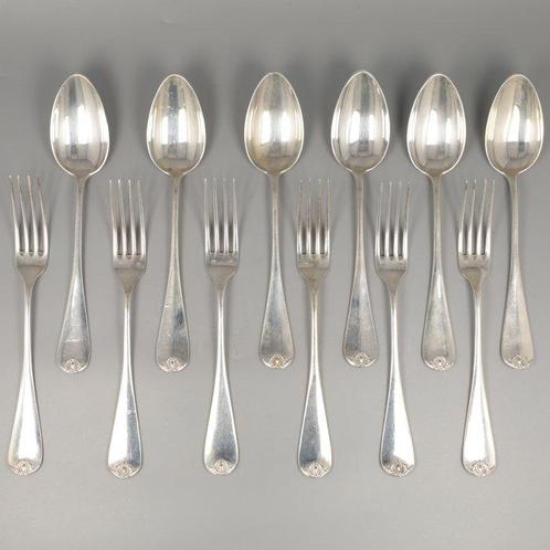 Delheid Frères, Dessertbestek Art-Nouveau - Ménagère (12), Antiek en Kunst, Antiek | Zilver en Goud