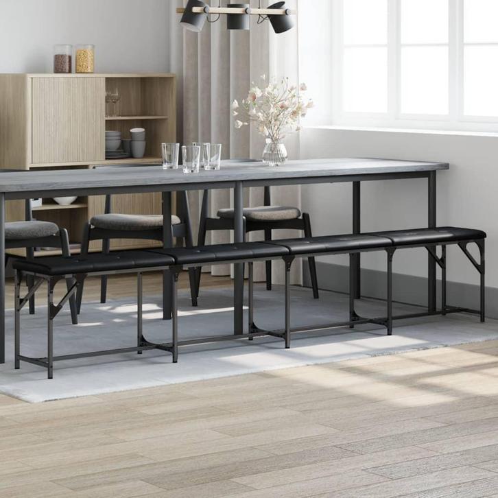 vidaXL Eetkamerbank 248x32x45 cm staal en kunstleer zwart, Huis en Inrichting, Stoelen, Nieuw, Verzenden