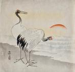 Two Japanese Cranes on Beach with Rising Sun - ca 1910s -