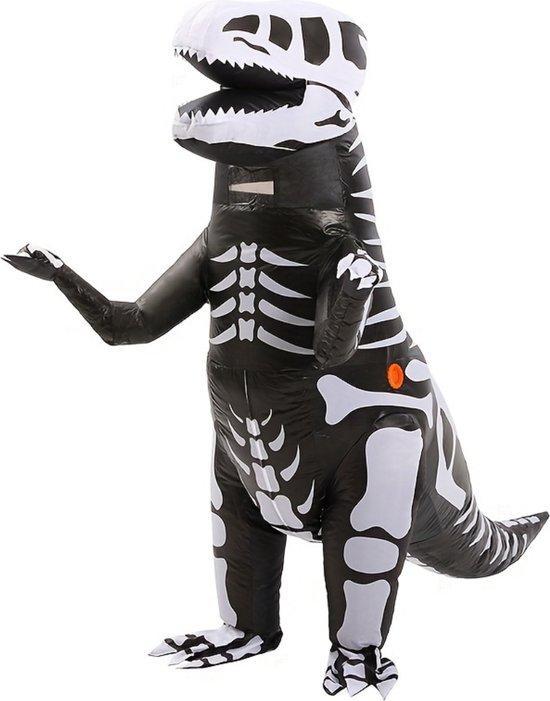 KIMU® Opblaas Kostuum T-Rex Zwart Wit Skelet Opblaasbaar Pak, Kleding | Heren, Carnavalskleding en Feestkleding, Nieuw, Ophalen of Verzenden