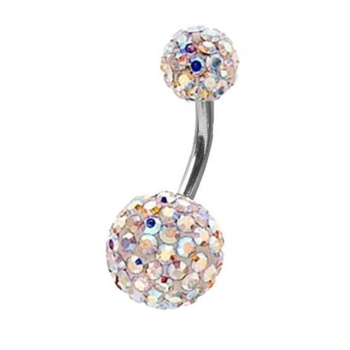 Fako Bijoux® - Navelpiercing - Disco Dots Duo - 8mm - Wit MC, Handtassen en Accessoires, Piercings, Verzenden
