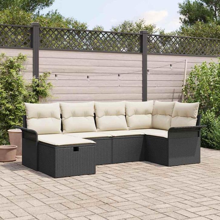 vidaXL Tuinbank Set met kussen met opslag 6 pcs Zwart Poly, Tuin en Terras, Tuinsets en Loungesets, Nieuw, Verzenden