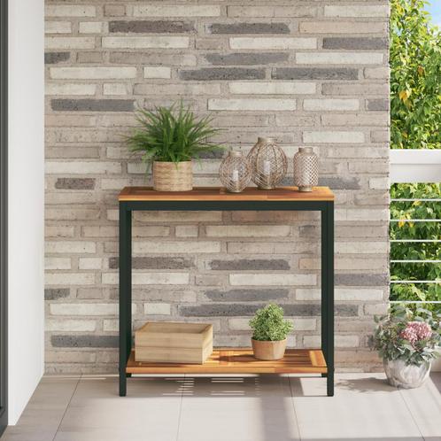 vidaXL Tuin tafel Natuur & Zwart 35x80x75 cm Massief hout en, Tuin en Terras, Tuintafels, Nieuw, Verzenden
