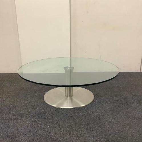 Ronde glazen salontafel met metalen poot Ø 110 cm, Metaform, Maison & Meubles, Tables | Tables de salon