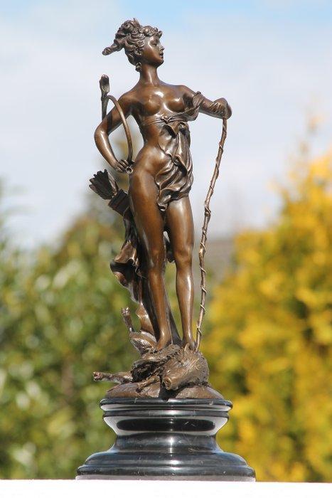 hunting diana - Beeld, hunting diana - 48 cm - brons marmer, Antiek en Kunst, Kunst | Designobjecten