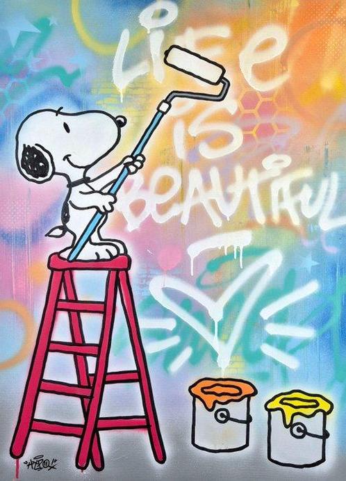 Hipo (1988) - Snoopy- Life Is Beautiful (Original artwork), Antiek en Kunst, Kunst | Schilderijen | Modern