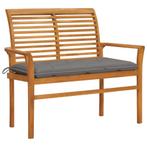vidaXL Tuinbank met grijs kussen 112 cm massief teakhout, Verzenden, Nieuw