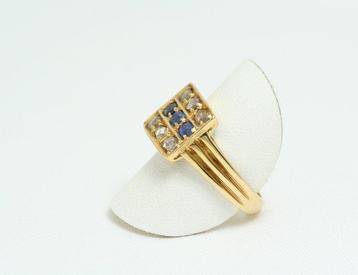 Bague - 18 carats Or jaune Saphir - Diamant - Anneau ancien