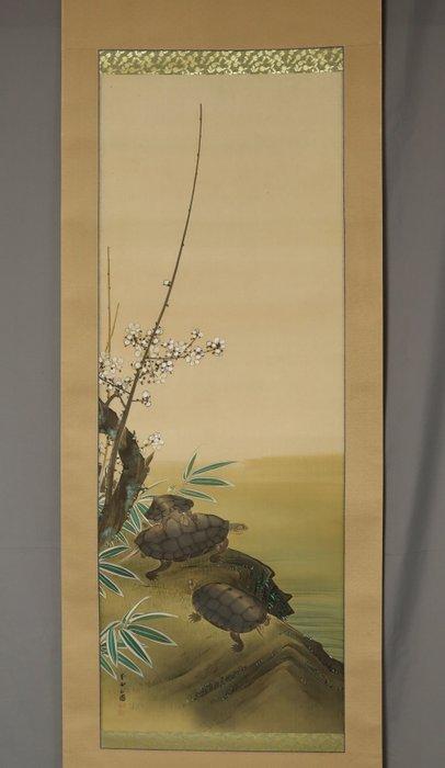 Plum, Bamboo, and Turtles - With signature Ando Tamekuni -, Antiek en Kunst, Antiek | Overige Antiek
