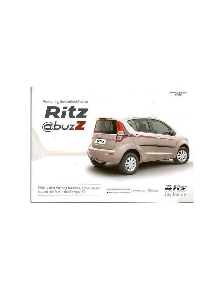 2014 MARUTI SUZUKI RITZ SHEET ENGELS, Boeken, Auto's | Folders en Tijdschriften, Ophalen of Verzenden