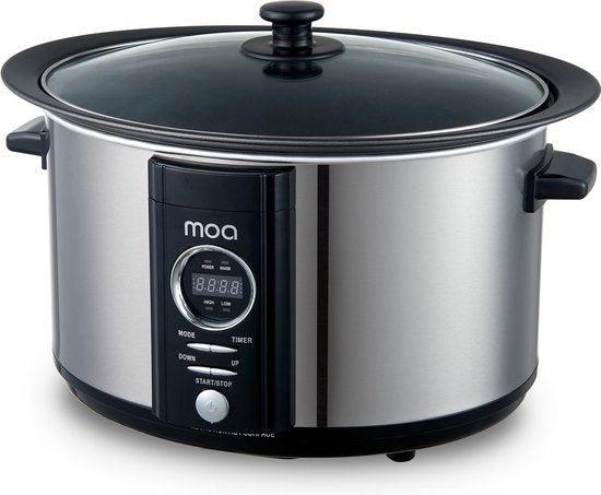 2dekans | MOA Digitale Slowcooker 6,5 liter - RVS - BPA vrij, Huis en Inrichting, Woonaccessoires | Klokken, Ophalen of Verzenden