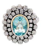 Ring - 18 karaat Witgoud Aquamarijn - Diamant, Handtassen en Accessoires, Ringen, Nieuw