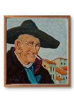 École basque (1940s) - Portrait d’un ancien au béret, Antiquités & Art