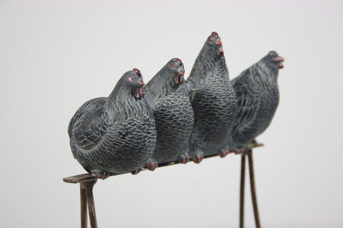 Eierhouder set - Kippen op stok - IJzer, Resin, Antiek en Kunst, Antiek | Keukengerei
