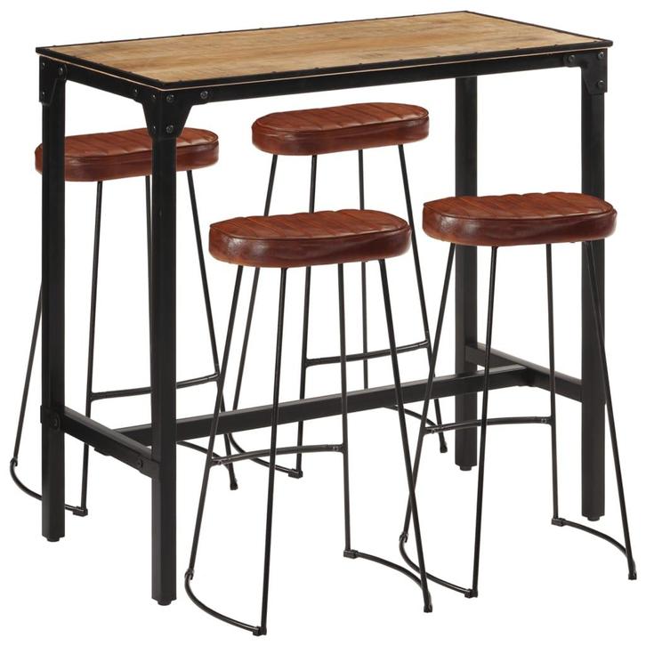 vidaXL 5-delige Barset massief ruw mangohout en metaal, Huis en Inrichting, Complete eetkamers, Nieuw, Verzenden