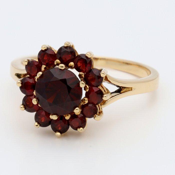 Ring - 18 karaat Geel goud Granaat, Handtassen en Accessoires, Ringen
