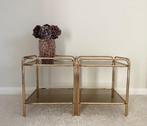 Bijzettafel - Glas, Metaal - Set van twee koffietafels met, Antiek en Kunst