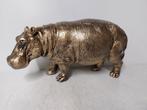 Beeld, hippopotamus (hippo) in gold bronze finish - 24 cm -, Antiek en Kunst
