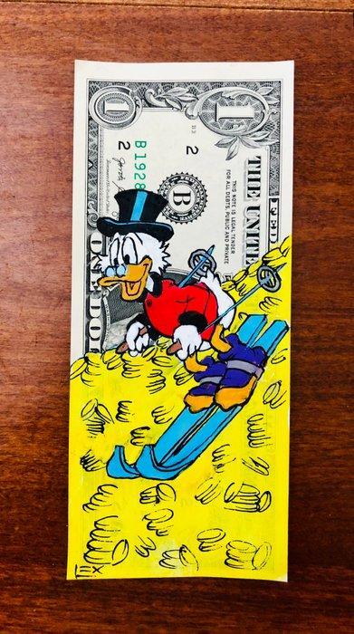 Lex (1979) - Uncle Scrooge “Skiing on Money” Dollar Bill, Antiek en Kunst, Kunst | Schilderijen | Modern