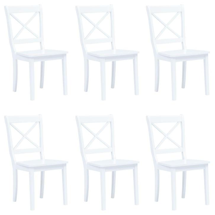 vidaXL Eetkamerstoelen 6 st massief rubberwood wit, Huis en Inrichting, Stoelen, Nieuw, Verzenden