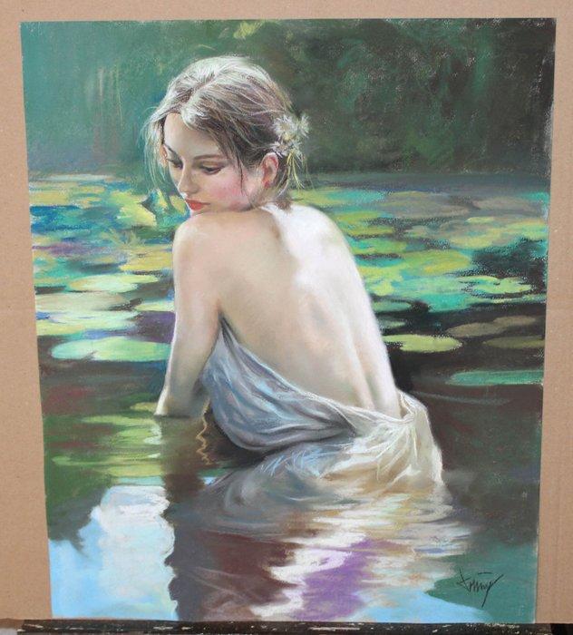 Domingo Alvarez Gomez (1942) - Reflejos en el estanque, Antiek en Kunst, Kunst | Schilderijen | Klassiek
