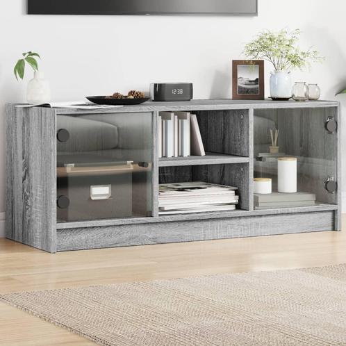 vidaXL Tv-meubel met glazen deuren 102x37x42 cm grijs sonoma, Huis en Inrichting, Kasten |Televisiemeubels, Nieuw, Verzenden