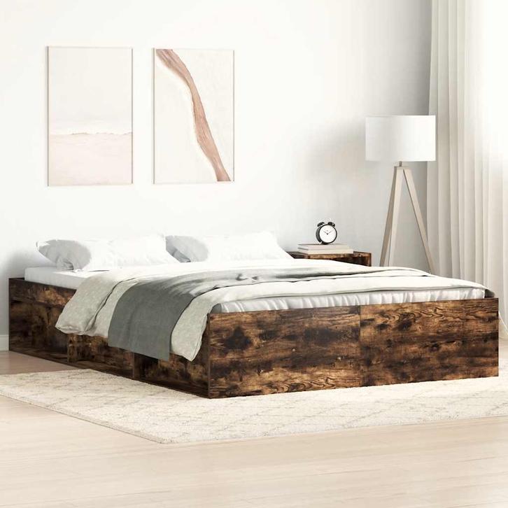vidaXL Bedframe gerookt eikenkleurig 140x200 cm, Huis en Inrichting, Slaapkamer | Bedden, Nieuw, Verzenden