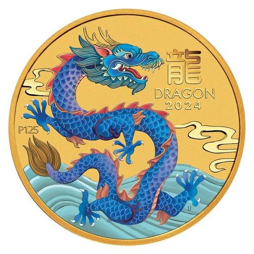 Australie. 2024 1/20 oz $5 AUD Gold Lunar Year of the Dragon, Postzegels en Munten, Edelmetalen en Baren