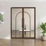Dubbele stalen taatsdeur Brons 2 Vlaks rond Helder glas, Minder dan 80 cm, Overige typen, Nieuw, Metaal