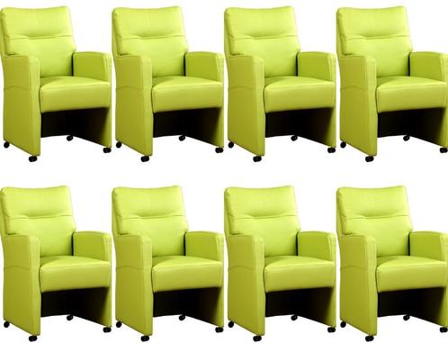 Set van 8 Felgroene leren landelijke eetkamerfauteuils -, Huis en Inrichting, Stoelen, Overige kleuren, Vijf, Zes of meer stoelen
