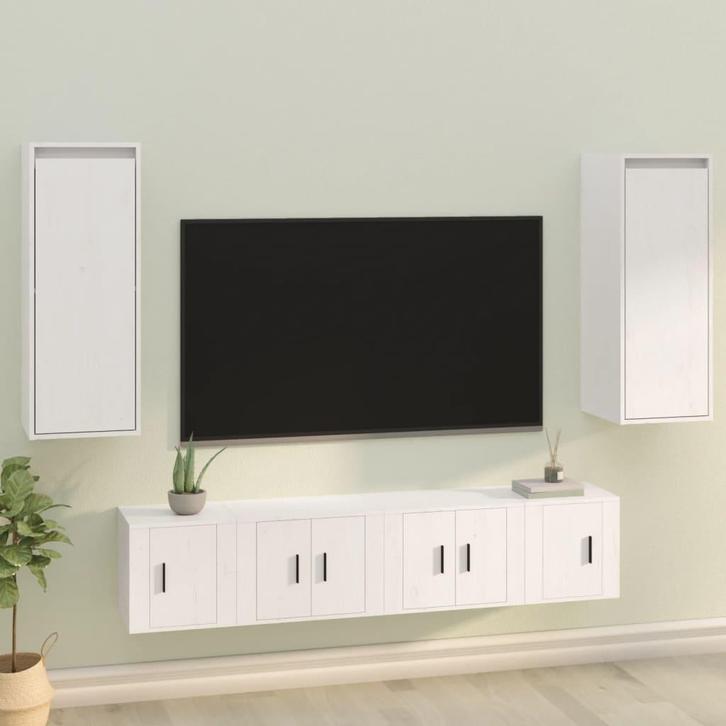 vidaXL Wandkasten 2 st 30x30x80 cm massief grenenhout wit, Huis en Inrichting, Kasten | Wandmeubels, Nieuw, Verzenden