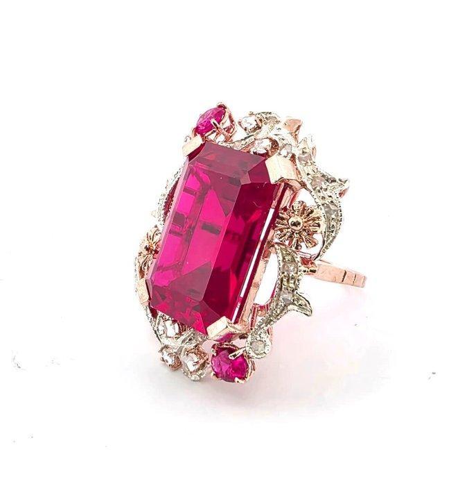 Zonder Minimumprijs - Ring - 9 kt. Roségoud, Zilver Robijn -, Handtassen en Accessoires, Ringen