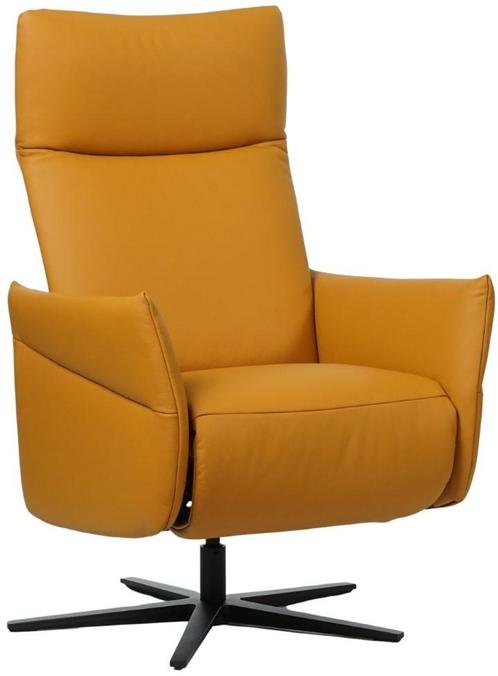 Gele leren moderne relaxstoel - staal zwart frame met, Huis en Inrichting, Fauteuils, 75 tot 100 cm, Nieuw, 50 tot 75 cm, Leer