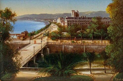 Hubert Sattler (1817-1904) - Veduta di Nizza, Antiquités & Art, Art | Peinture | Classique