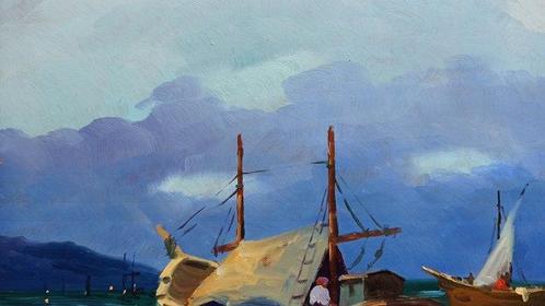 Alfredo Stengher (1920-2000) - Nocturnal marina, Antiek en Kunst, Kunst | Schilderijen | Klassiek