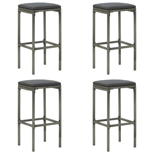 vidaXL Barkrukken met kussens 4 st poly rattan grijs, Huis en Inrichting, Barkrukken, Nieuw, Verzenden