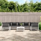 vidaXL 8-delige Loungeset met kussens staal wit, Tuin en Terras, Tuinsets en Loungesets, Verzenden, Nieuw, Loungeset