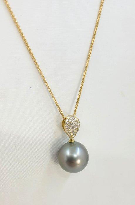 Ketting met hanger Geel Goud - 14mm Pauw Tahitiaanse Parels, Handtassen en Accessoires, Antieke sieraden